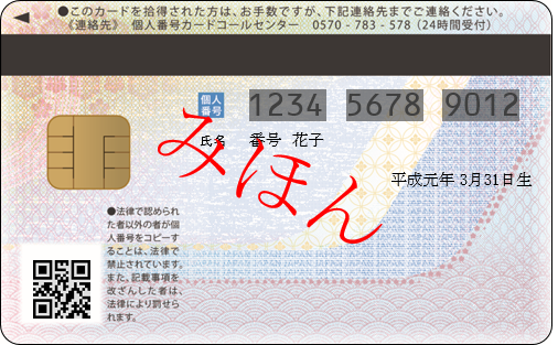 マイナンバーカード見本（裏）