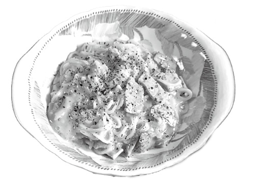 米麺（こめめん）のカルボナーラ風